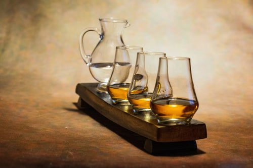 4 Glass Whiskey Flight Oak Stave. Whisky Gifts and Accessories